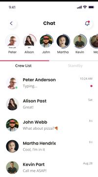 FlyFriends crew chat list.